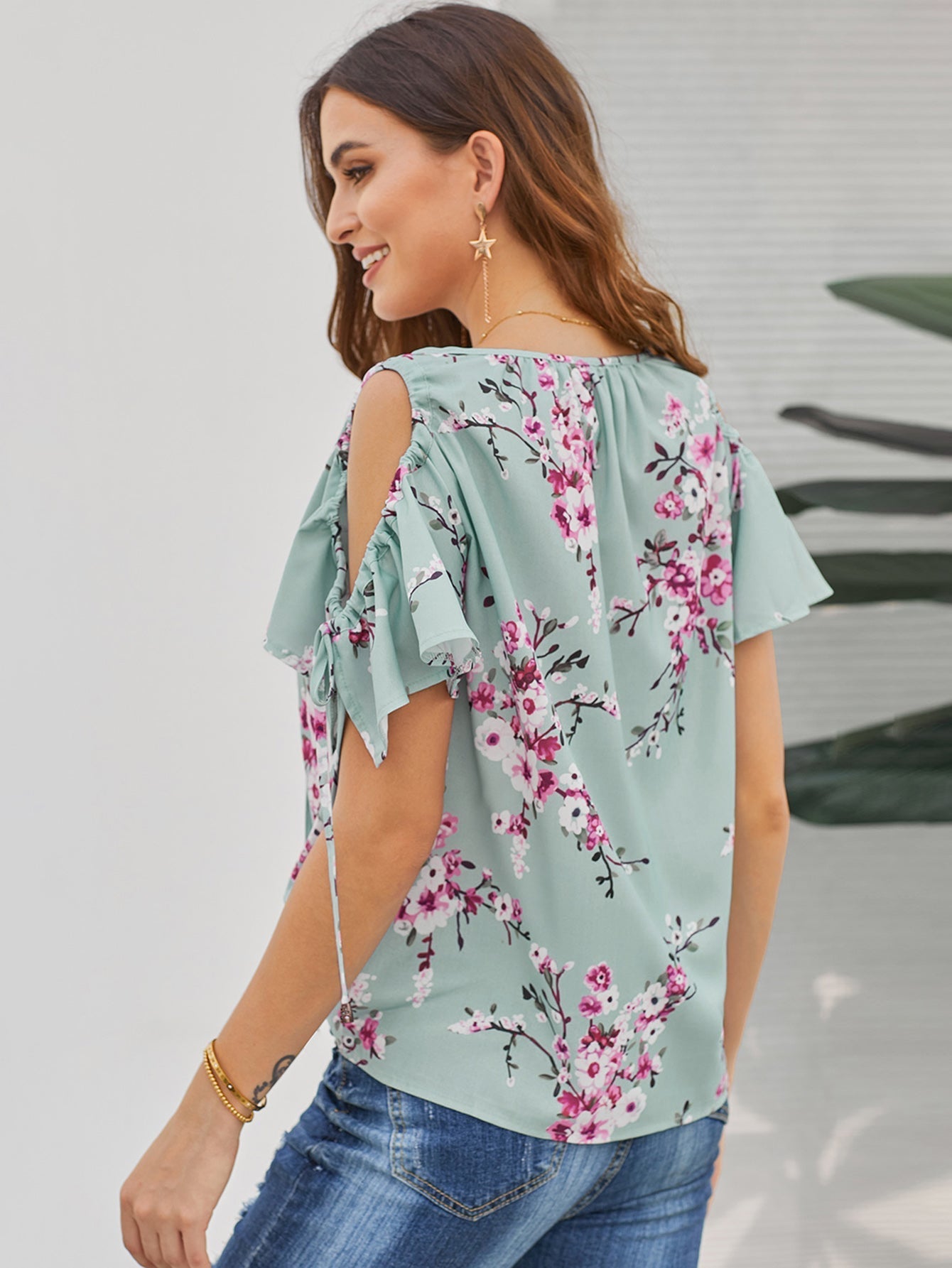 Color Block Shirt Floral Print Top Sai Feel