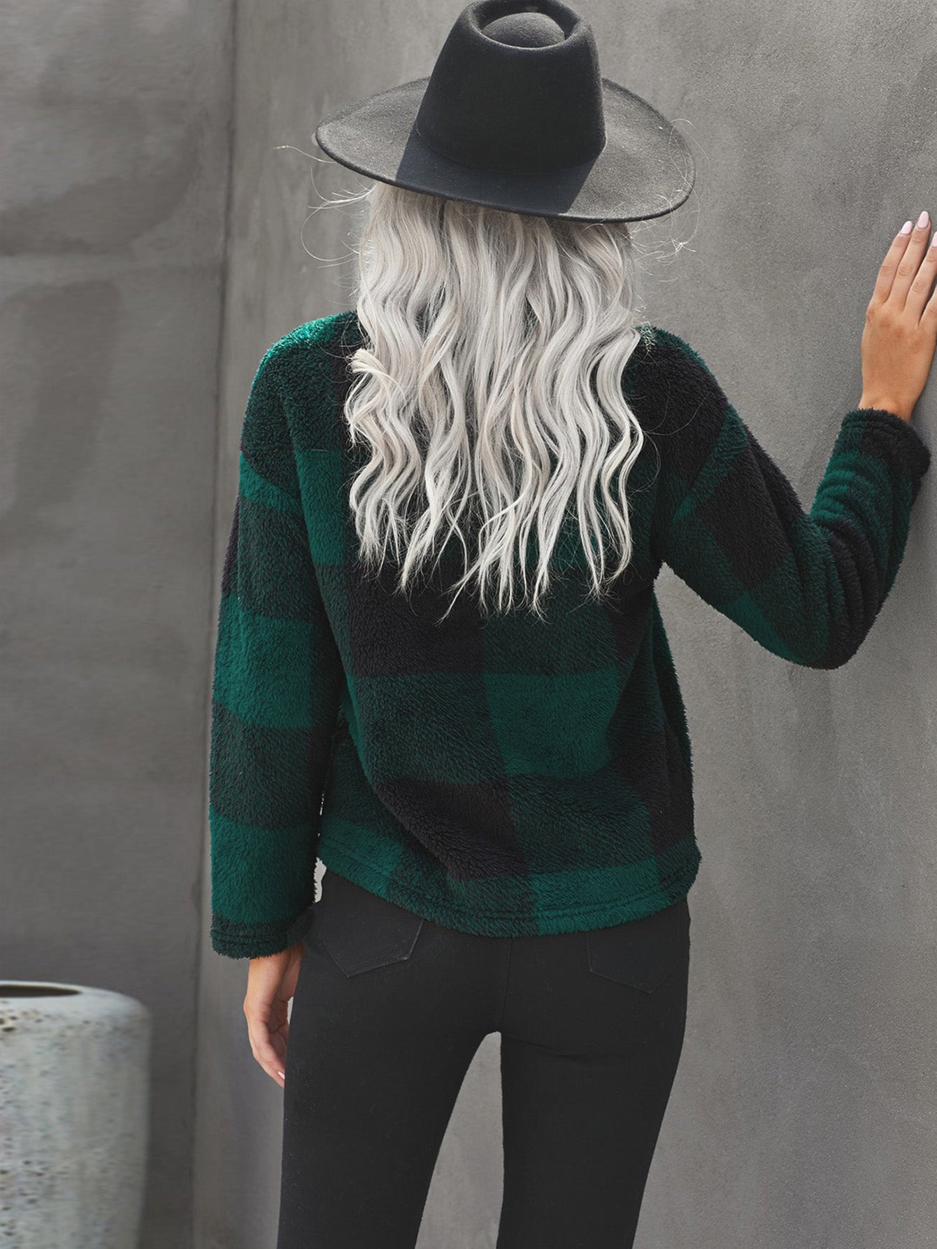 Color Block Sweatshirt Sherpa Long Sleeve Half Zip Pullover Coat Sai Feel
