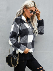 Color Block Sweatshirt Sherpa Long Sleeve Half Zip Pullover Coat Sai Feel