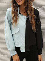 Color Block Zipper Up Jacket Sai Feel