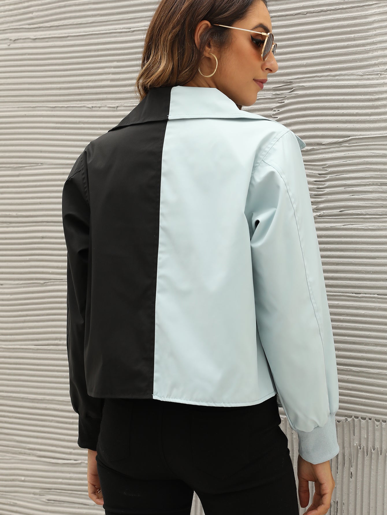 Color Block Zipper Up Jacket Sai Feel