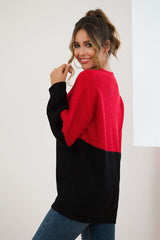 Color Contrast Splicing Long Sleeve Loose Knit Sweater Sai Feel