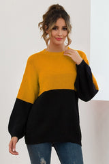 Color Contrast Splicing Long Sleeve Loose Knit Sweater Sai Feel