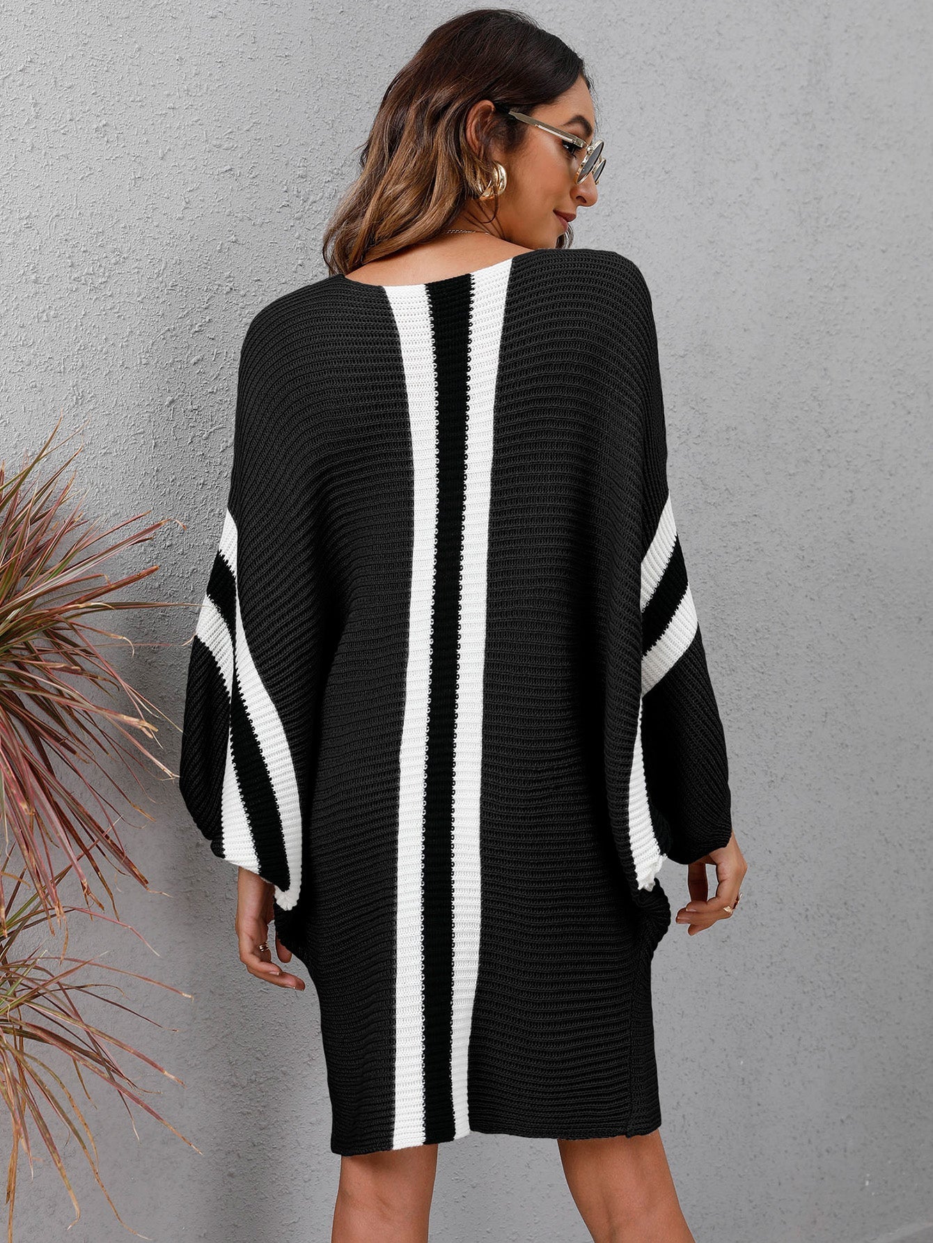 Colorblock Batwing Sleeve Dress Sai Feel