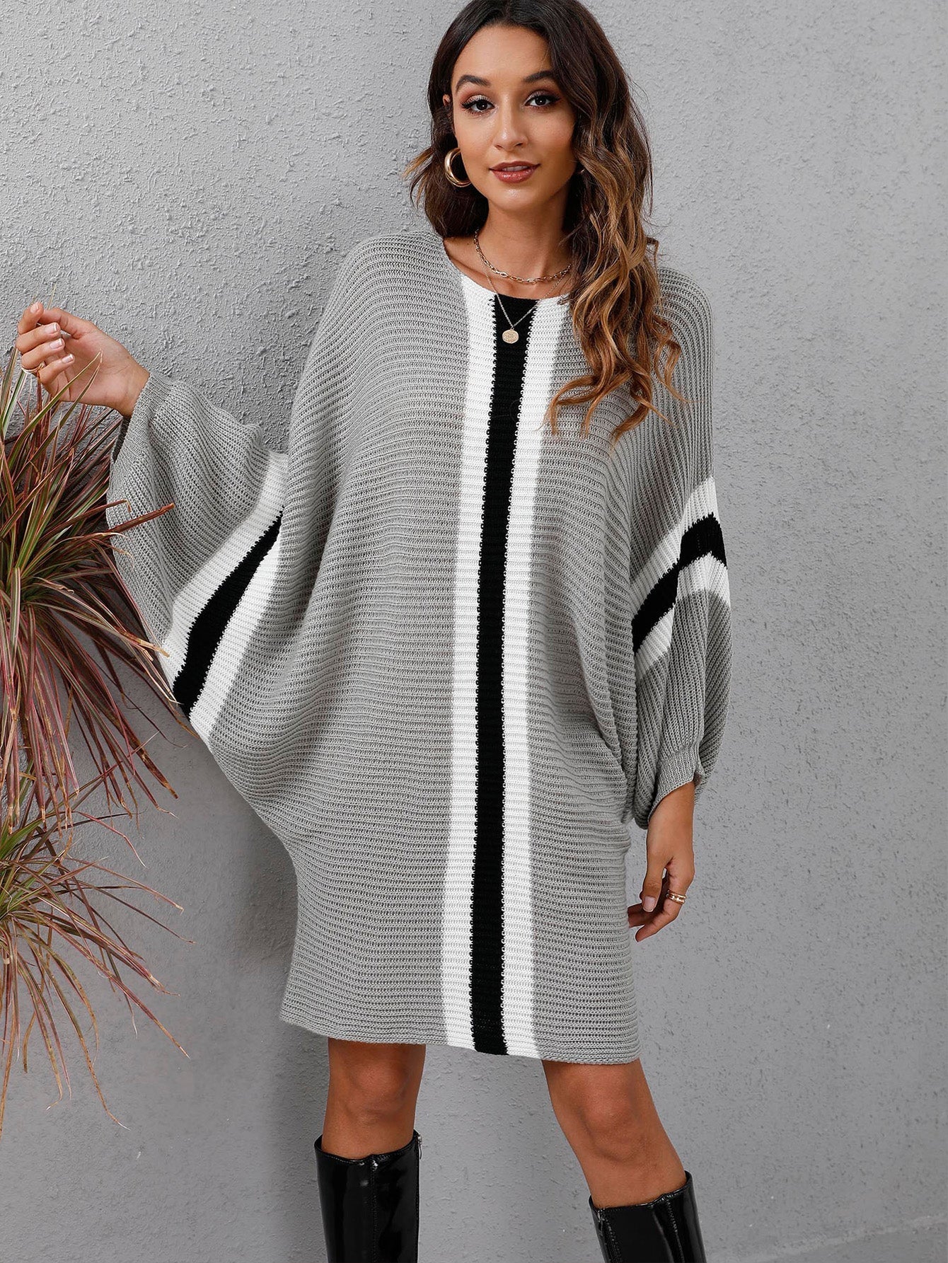 Colorblock Batwing Sleeve Dress Sai Feel
