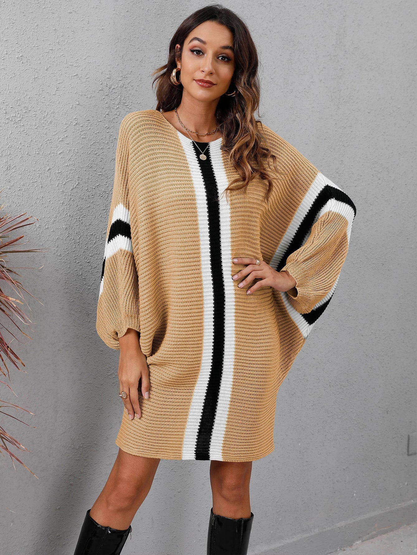 Colorblock Batwing Sleeve Dress Sai Feel