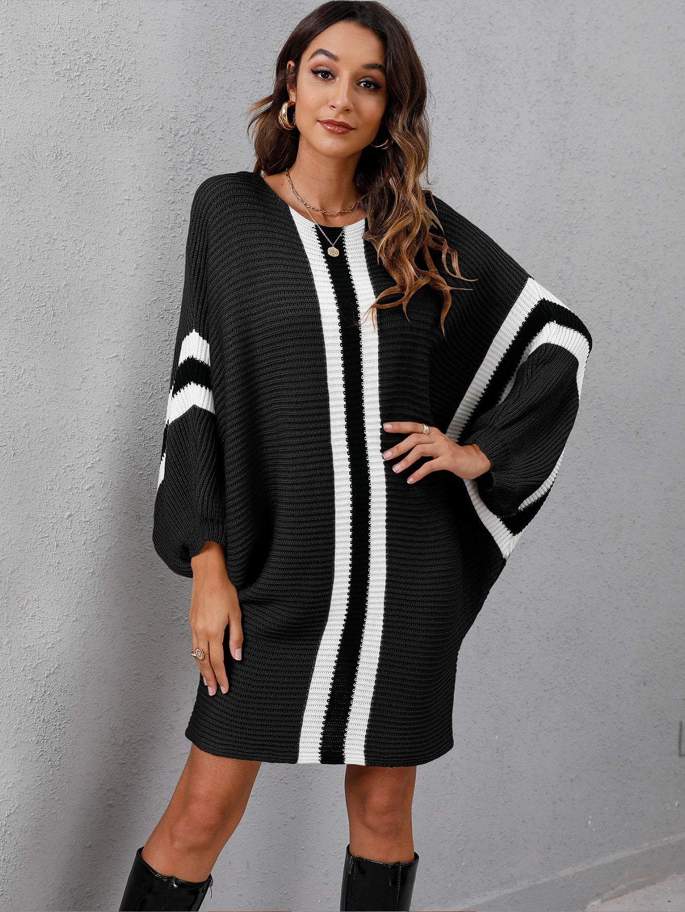 Colorblock Batwing Sleeve Dress Sai Feel