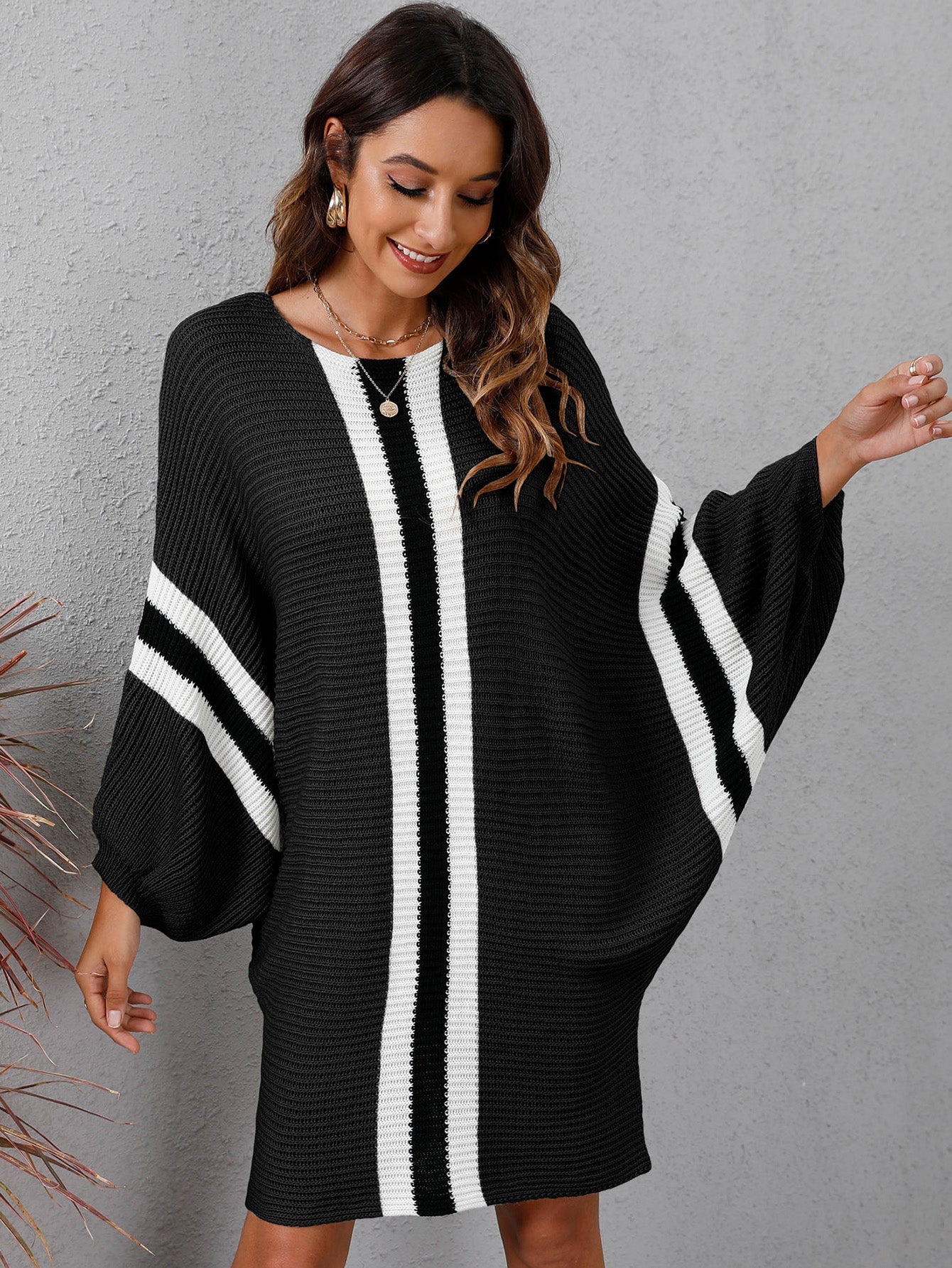 Colorblock Batwing Sleeve Dress Sai Feel