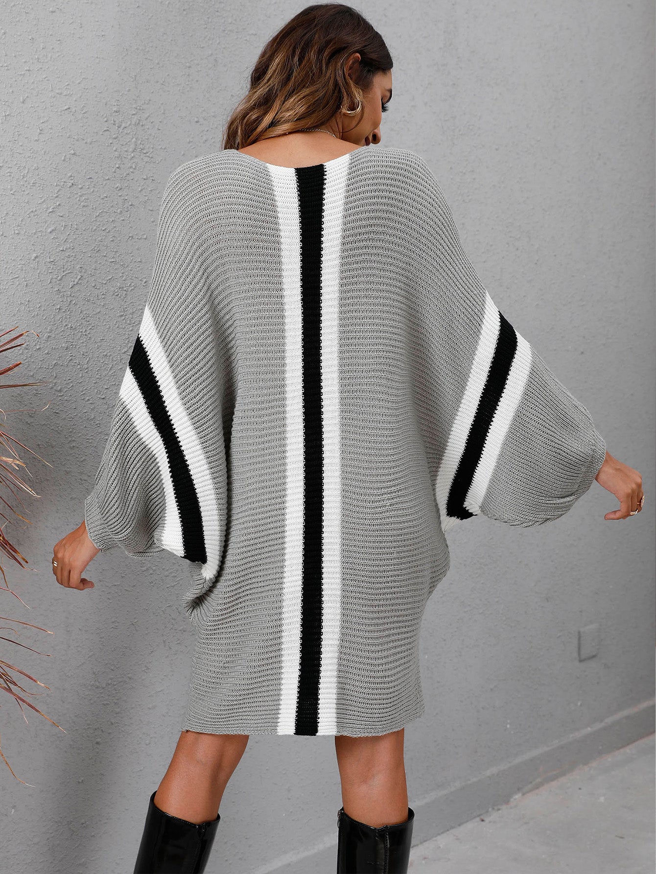 Colorblock Batwing Sleeve Dress Sai Feel