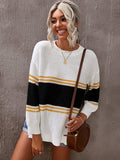 Colorblock Drop Shoulder Knitted Pullover Sweater Sai Feel