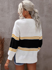 Colorblock Drop Shoulder Knitted Pullover Sweater Sai Feel