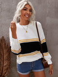 Colorblock Drop Shoulder Knitted Pullover Sweater Sai Feel