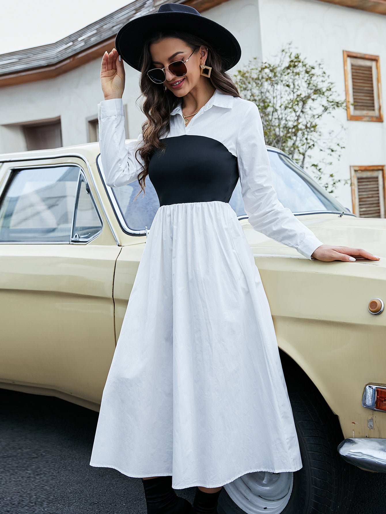 Colorblock Shirt Dress Sai Feel