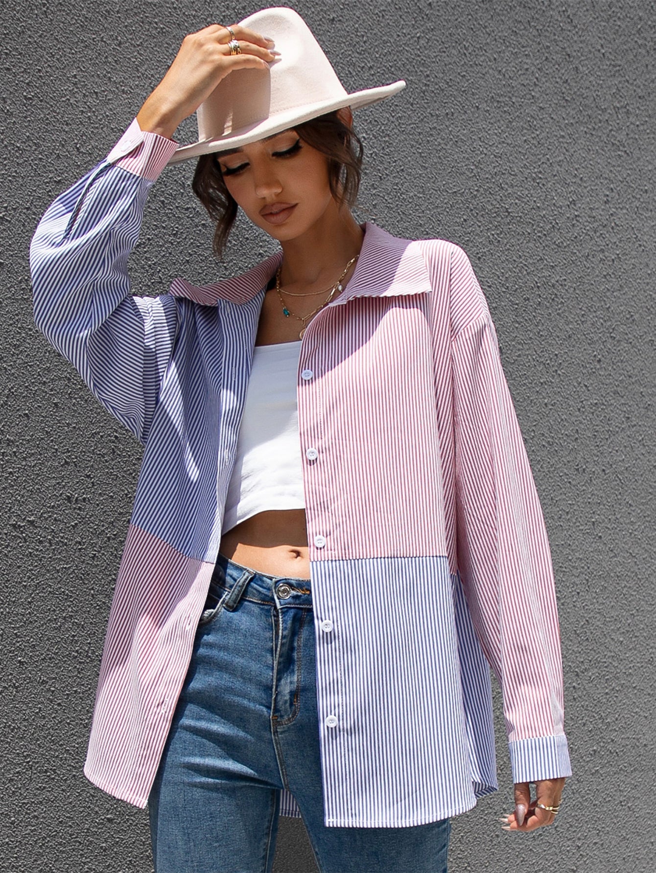 Colorblock Striped Shirt Sai Feel
