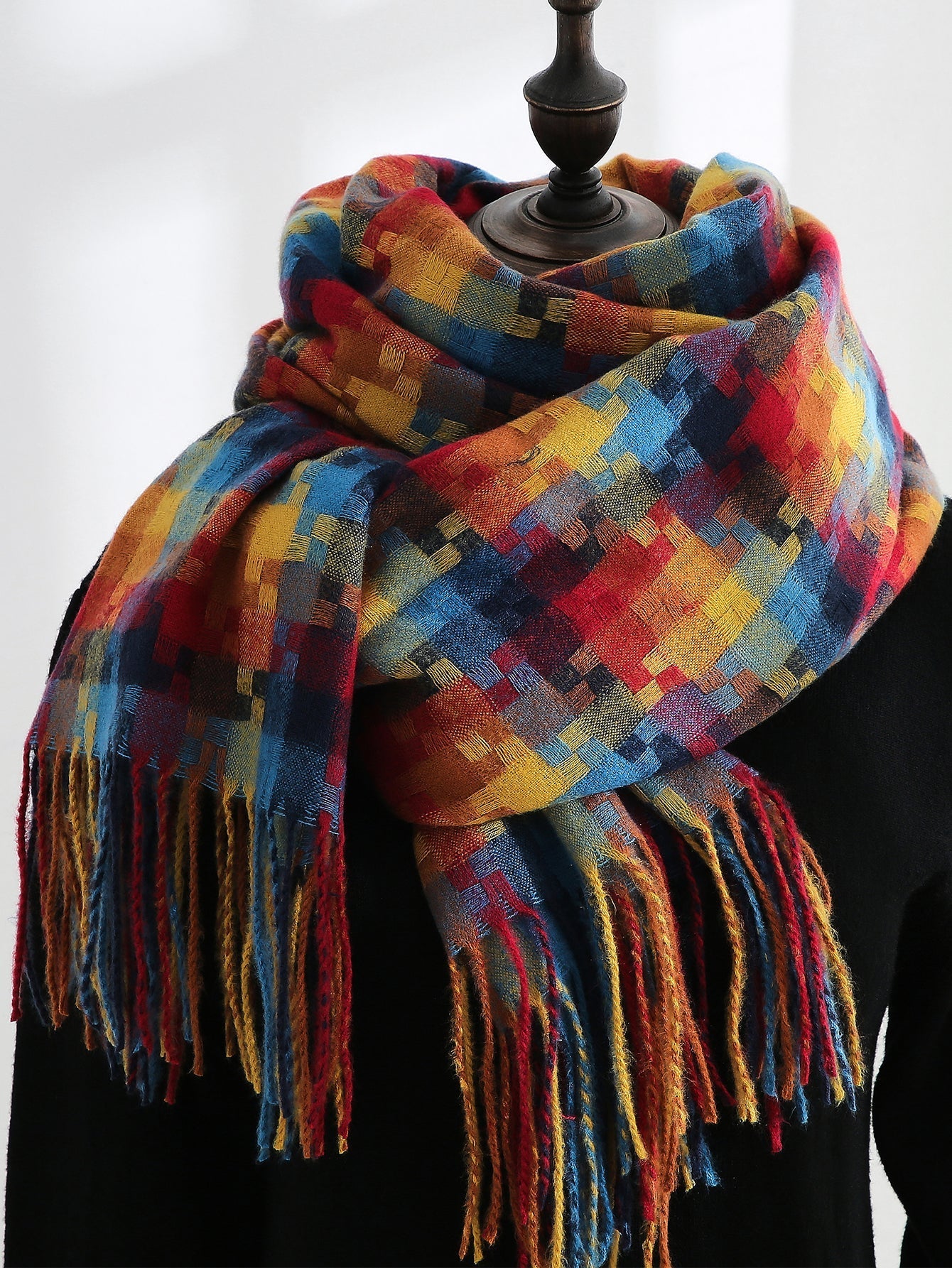 Colorful Mosaic Fringe Hem Scarf Sai Feel