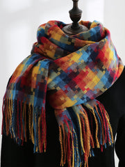 Colorful Mosaic Fringe Hem Scarf Sai Feel