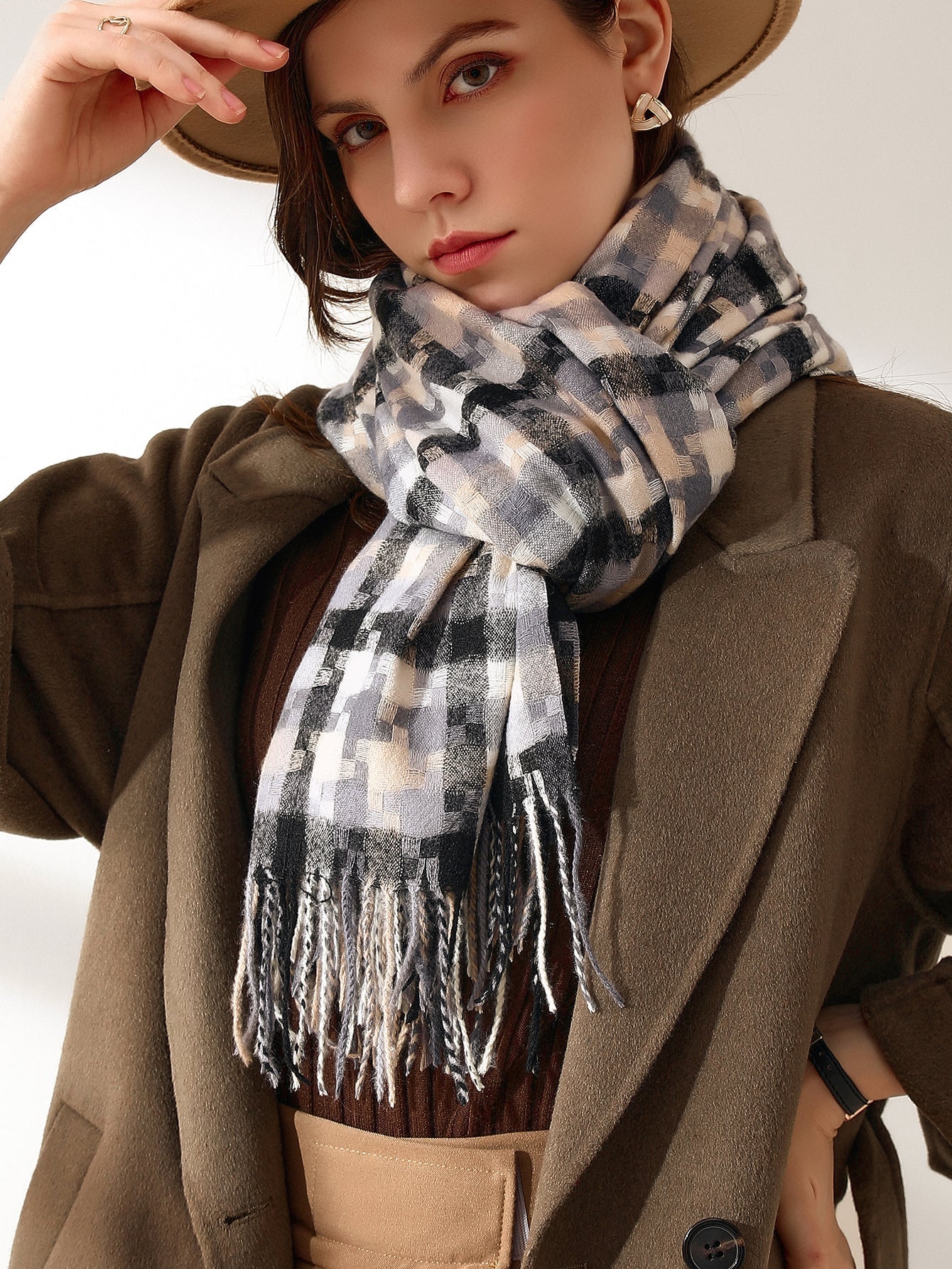 Colorful Mosaic Fringe Hem Scarf Sai Feel