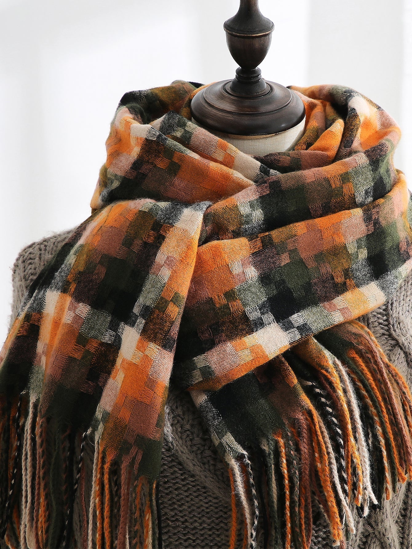 Colorful Mosaic Fringe Hem Scarf Sai Feel