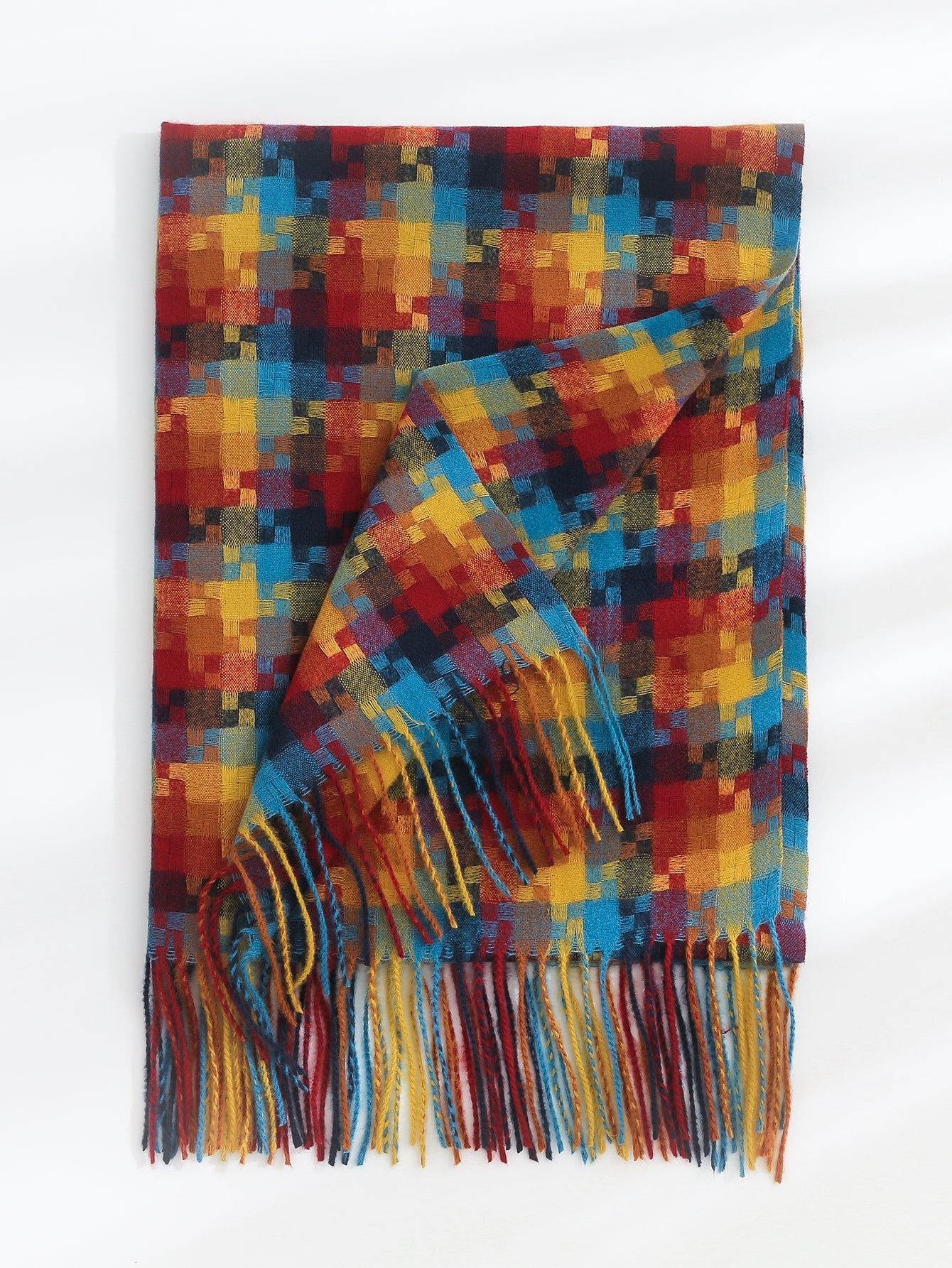 Colorful Mosaic Fringe Hem Scarf Sai Feel