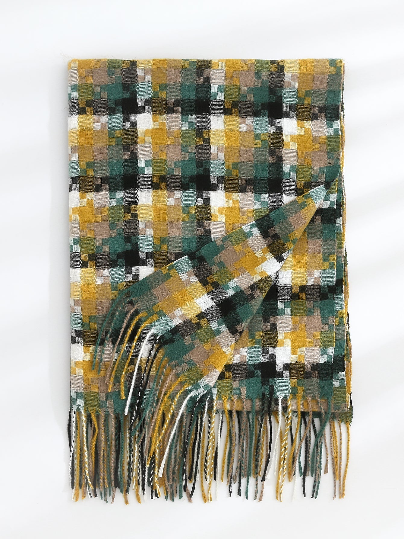 Colorful Mosaic Fringe Hem Scarf Sai Feel
