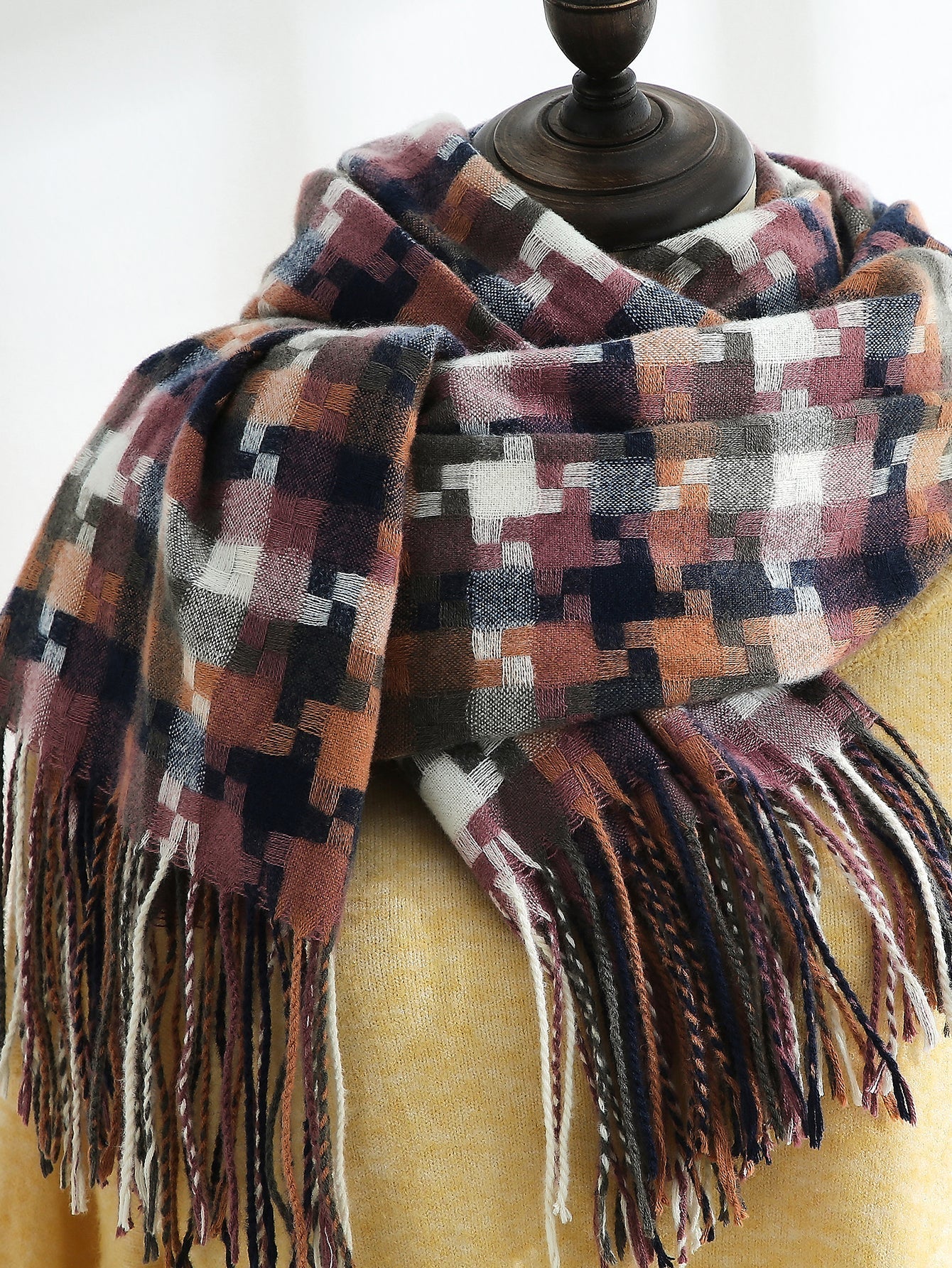 Colorful Mosaic Fringe Hem Scarf Sai Feel