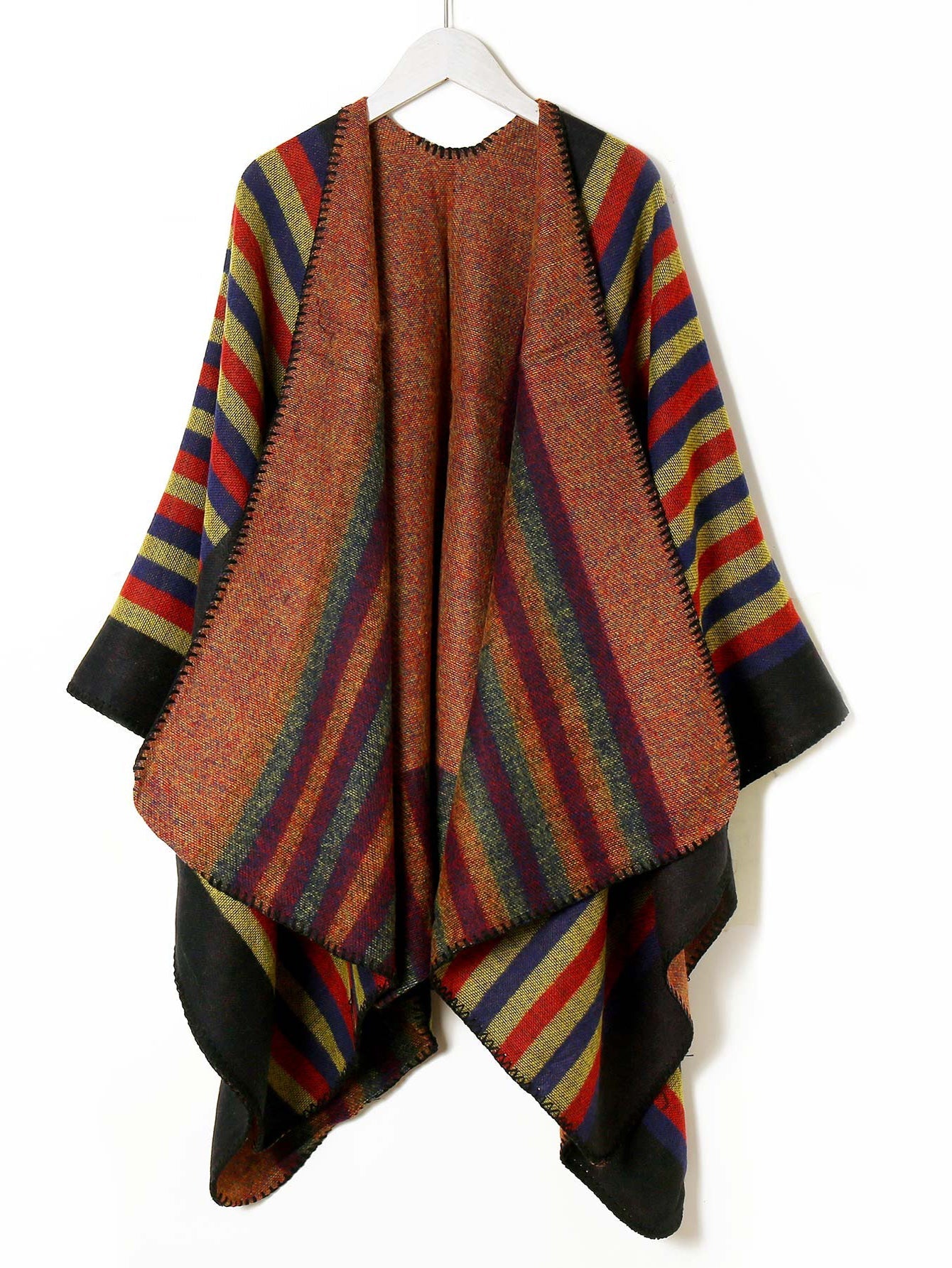 Colorful striped acrylic cape shawl Sai Feel