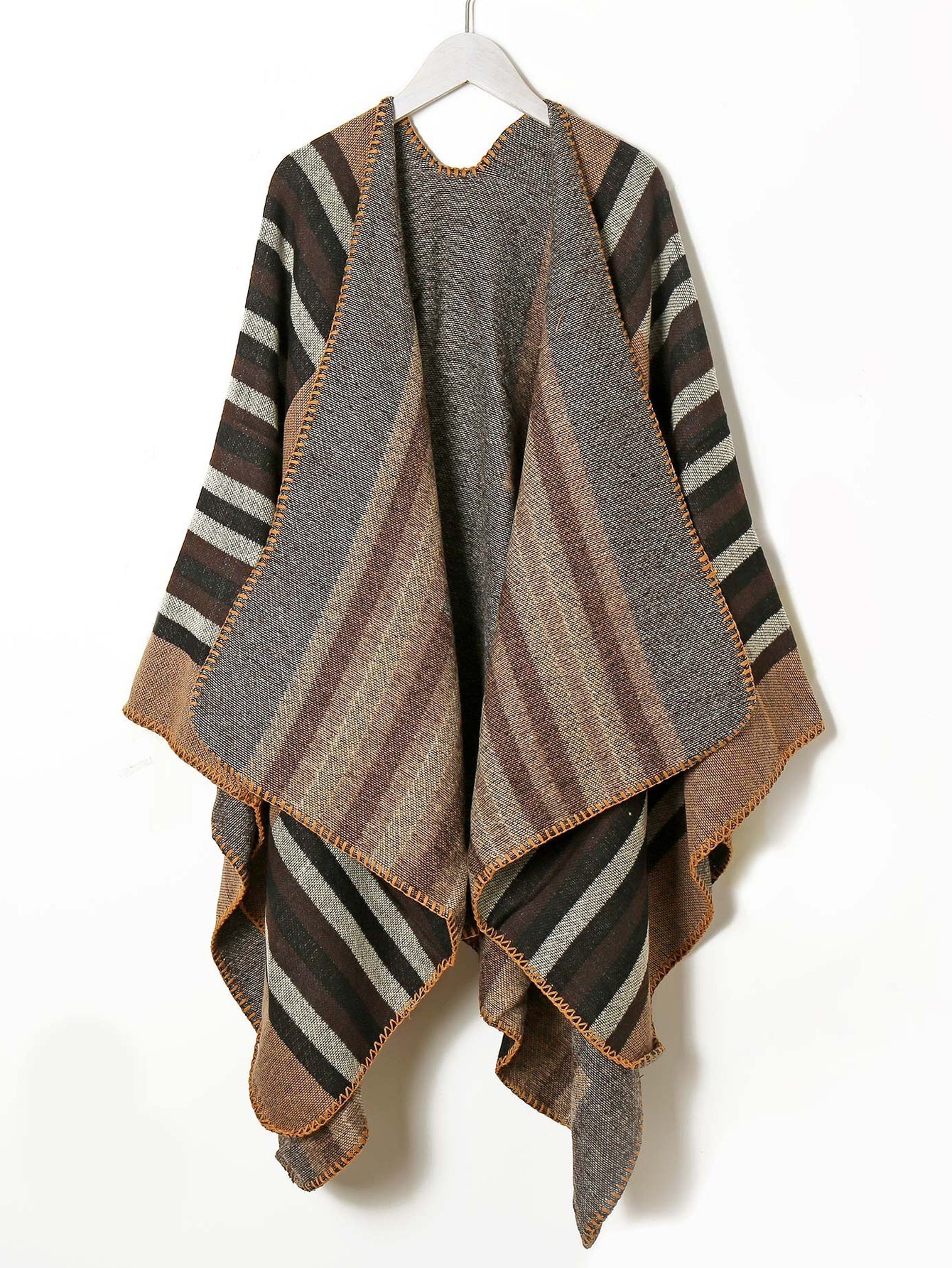 Colorful striped acrylic cape shawl Sai Feel