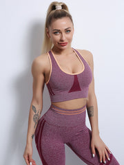 Contrast Binding Sports Bra With Wide Waistband Leggings Sai Feel