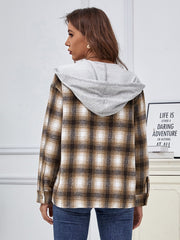 Contrast Hooded Plaid Blouse Sai Feel