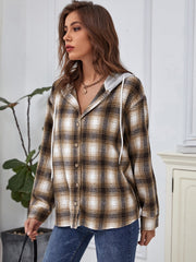 Contrast Hooded Plaid Blouse Sai Feel