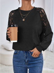 Contrast Lace Leg-of-mutton Sleeve Top Sai Feel