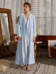 Contrast Lace Pocket Belted Flannel Robe Sai Feel