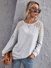 Contrast Lace Raglan Sleeve Sweatshirt Sai Feel