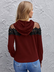 Contrast Mesh & Lace Drawstring Hoodie Sai Feel