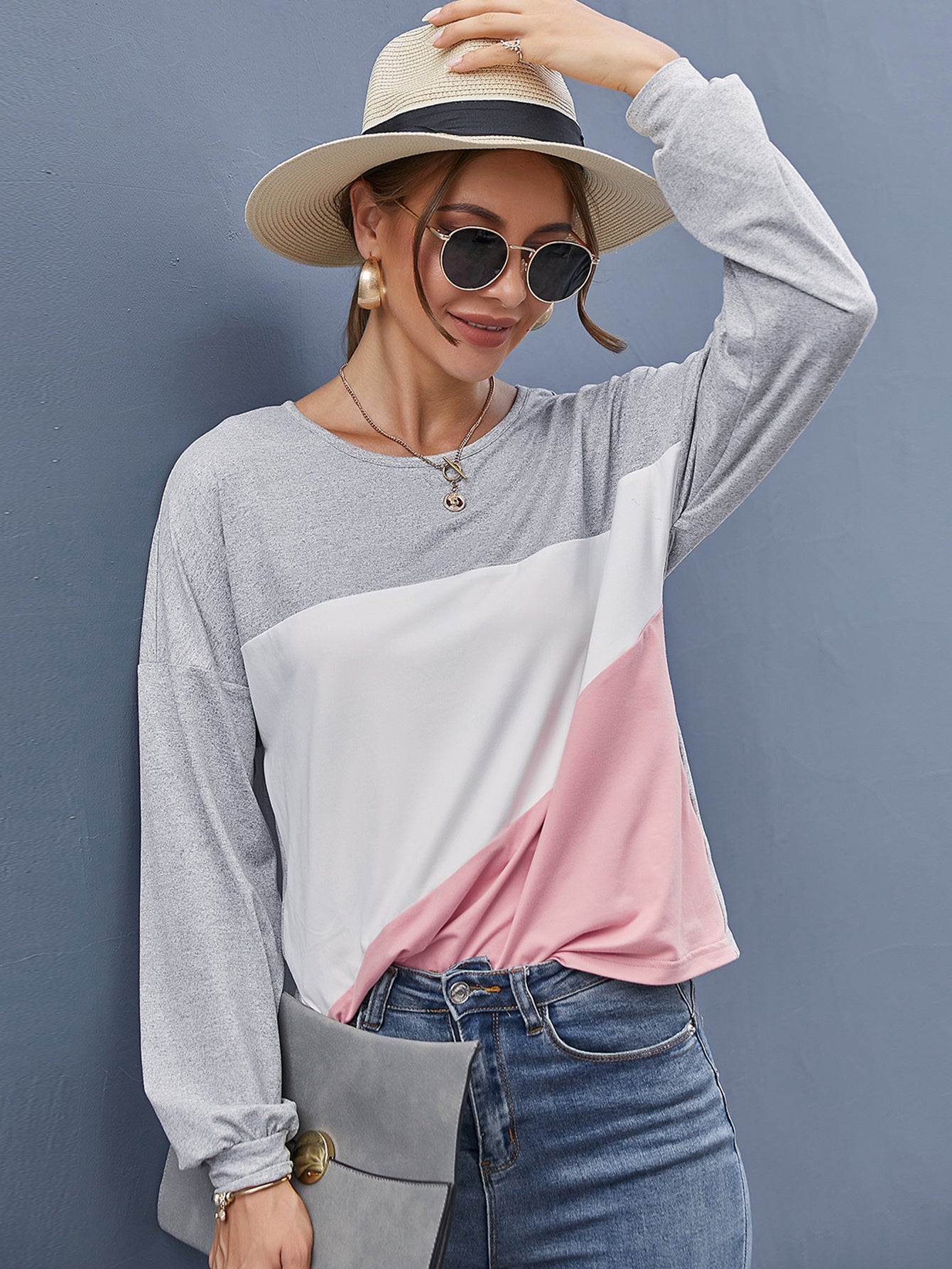 Contrast Panel Drop Shoulder Pullover Sai Feel