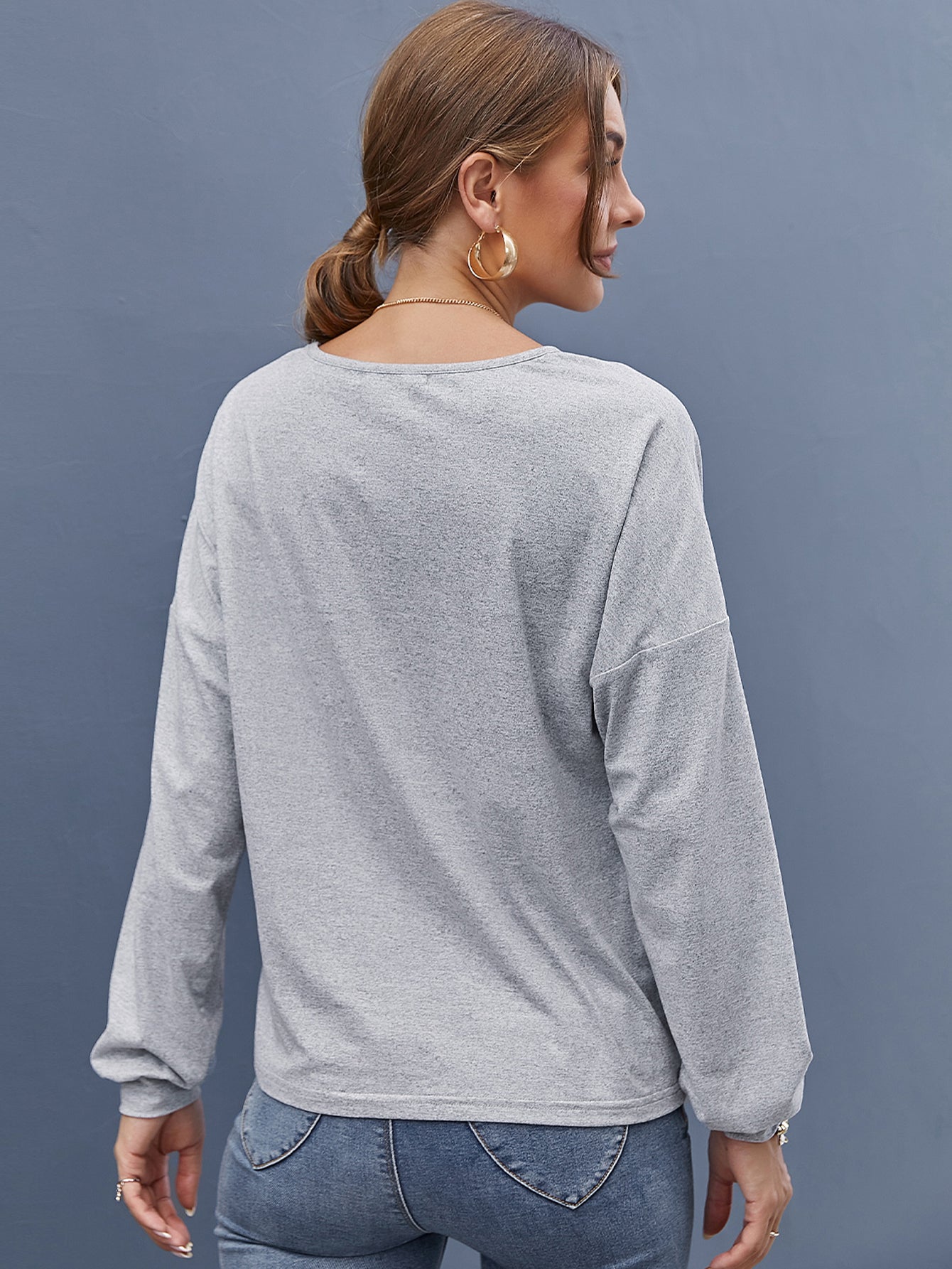 Contrast Panel Drop Shoulder Pullover Sai Feel