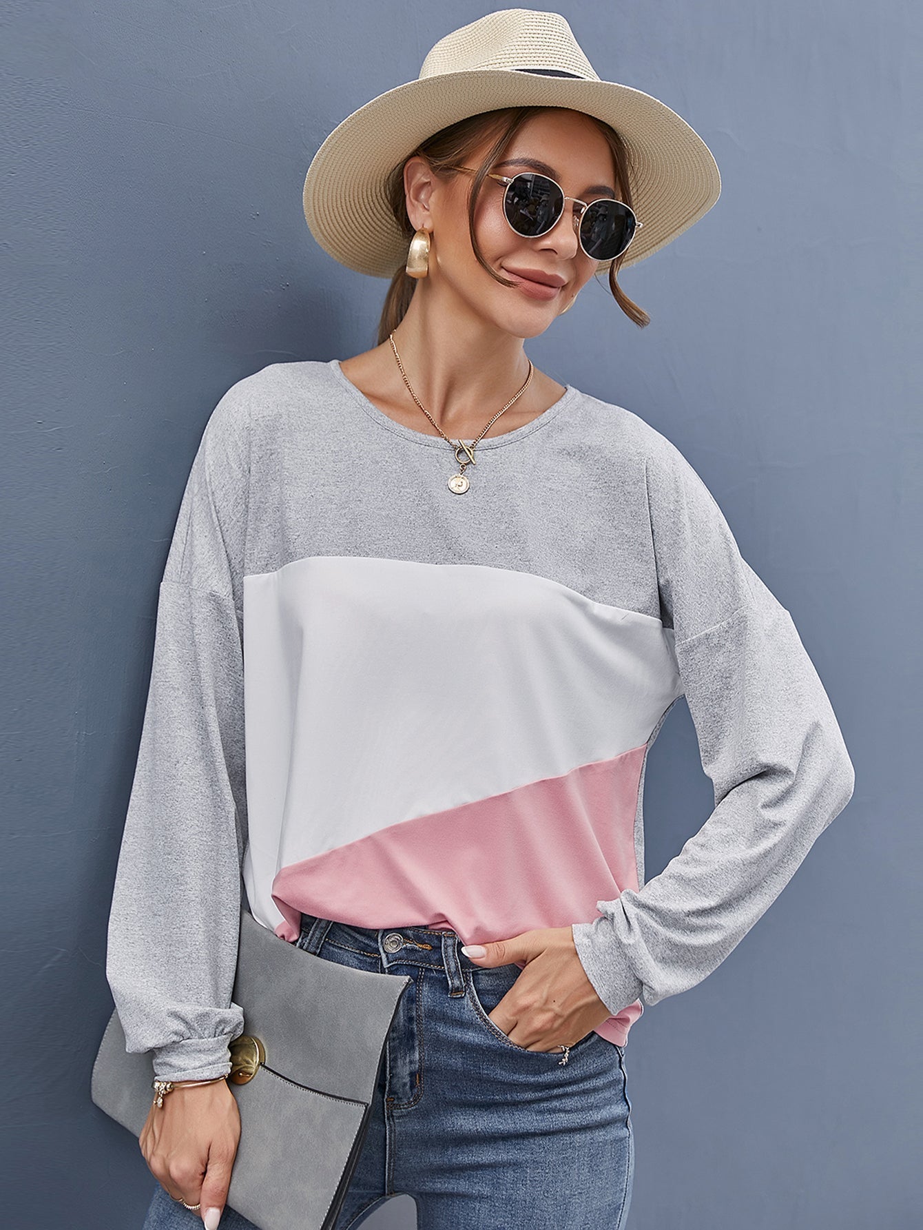 Contrast Panel Drop Shoulder Pullover Sai Feel