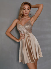 Contrast Sequin Satin Cami Dress Sai Feel