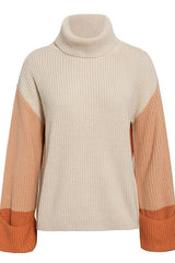 Contrast Sleeve Turn-Up Cuff Turtleneck Sweater Sai Feel