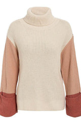 Contrast Sleeve Turn-Up Cuff Turtleneck Sweater Sai Feel