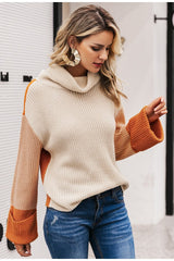 Contrast Sleeve Turn-Up Cuff Turtleneck Sweater Sai Feel