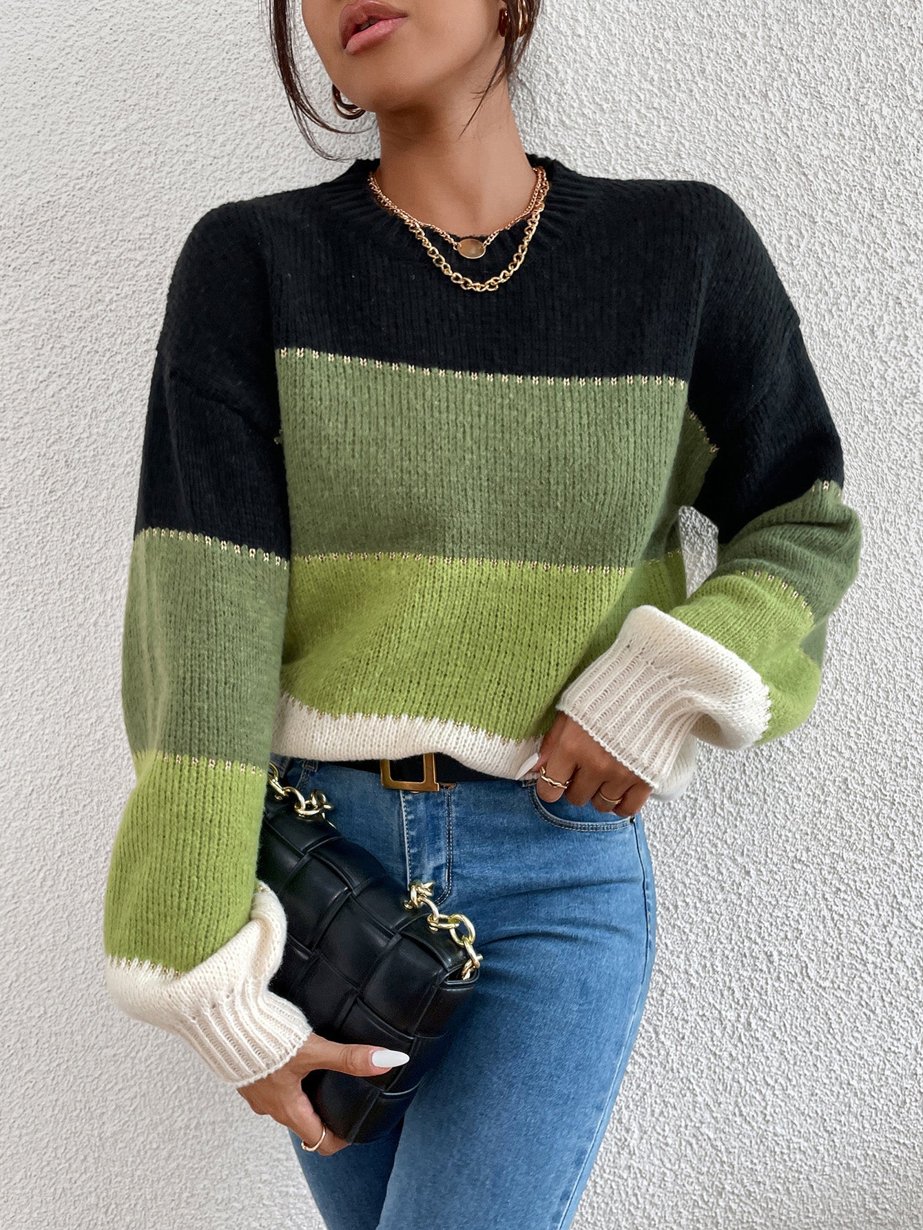 Contrasting color pullover sweater Sai Feel