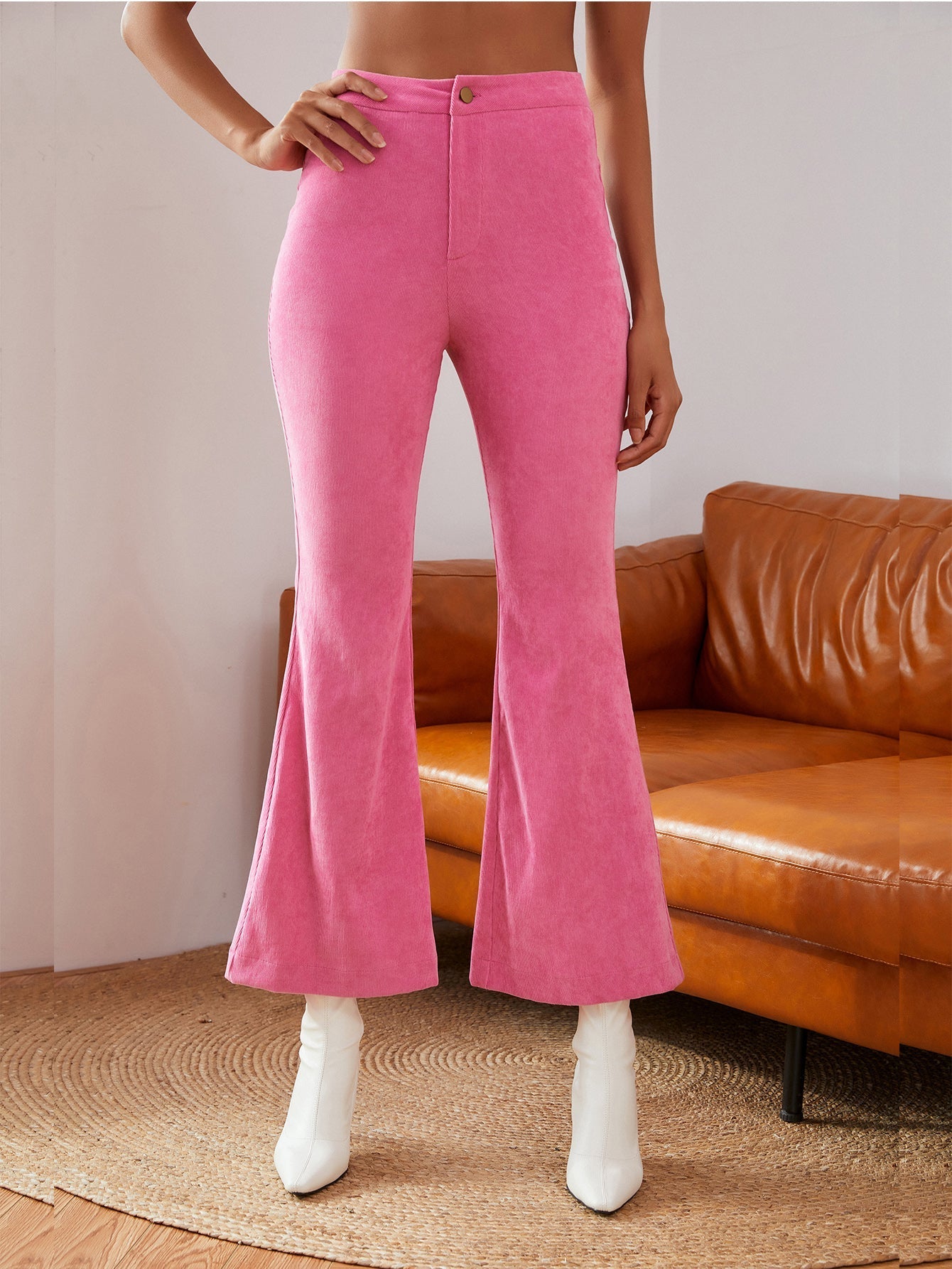 Corduroy High Waist Flare Leg Pants Sai Feel