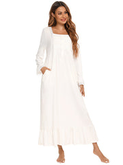 Cotton Lace Trimmed Ruffled Maxi Lounge Dress Sai Feel