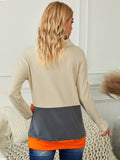 Cowl Neck Pumpkin Pattern Print Long Sleeve Color Block Sweatshirt Sai Feel