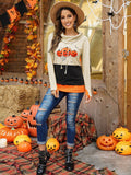 Cowl Neck Pumpkin Pattern Print Long Sleeve Color Block Sweatshirt Sai Feel