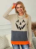 Cowl Neck Pumpkin Pattern Print Long Sleeve Color Block Sweatshirt Sai Feel