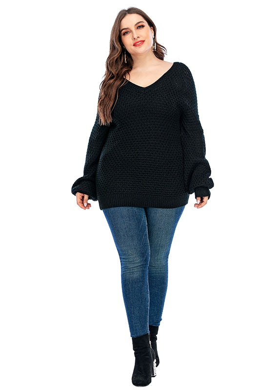 Cozy Knit V-Neck Plus-Size Sweater Sai Feel