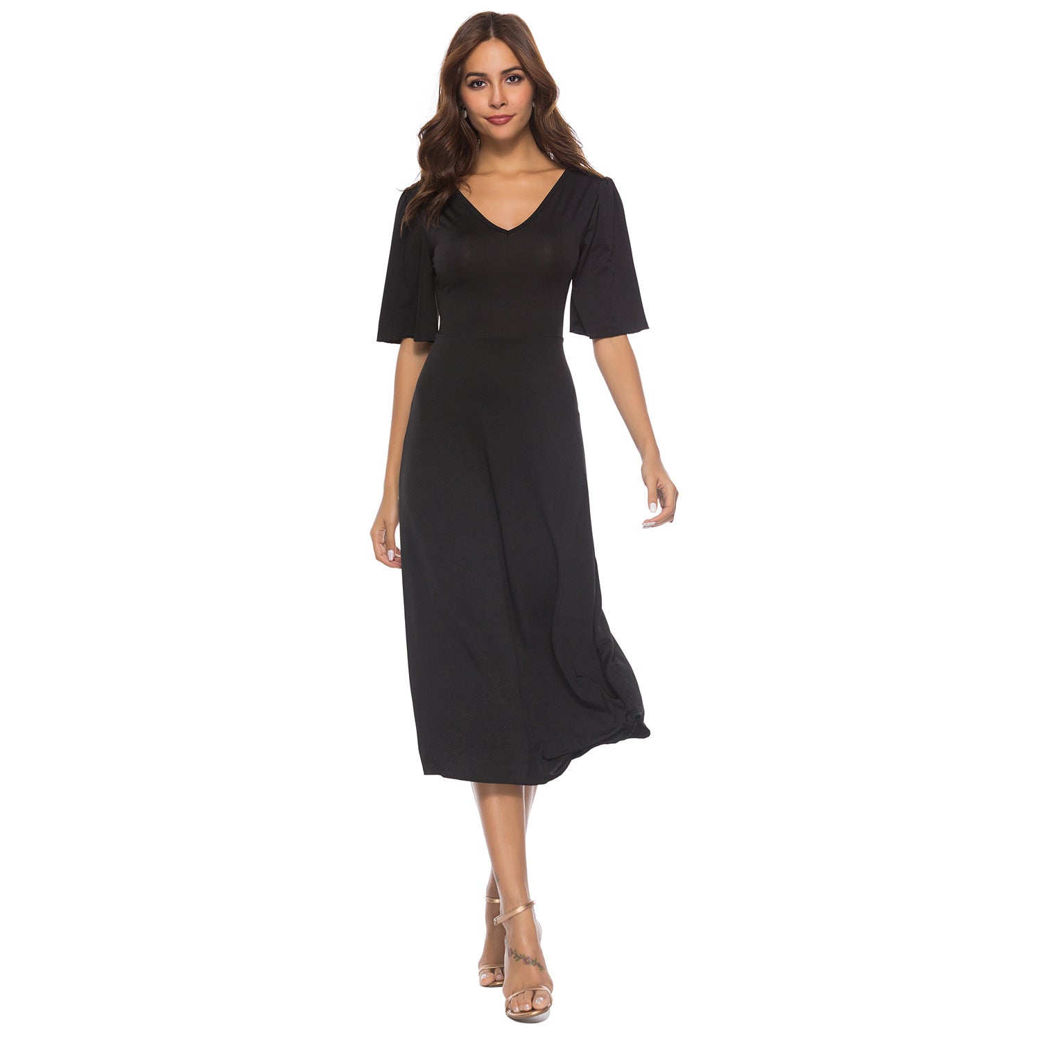 Crisscross Back V-Neck A-Line Dress Sai Feel