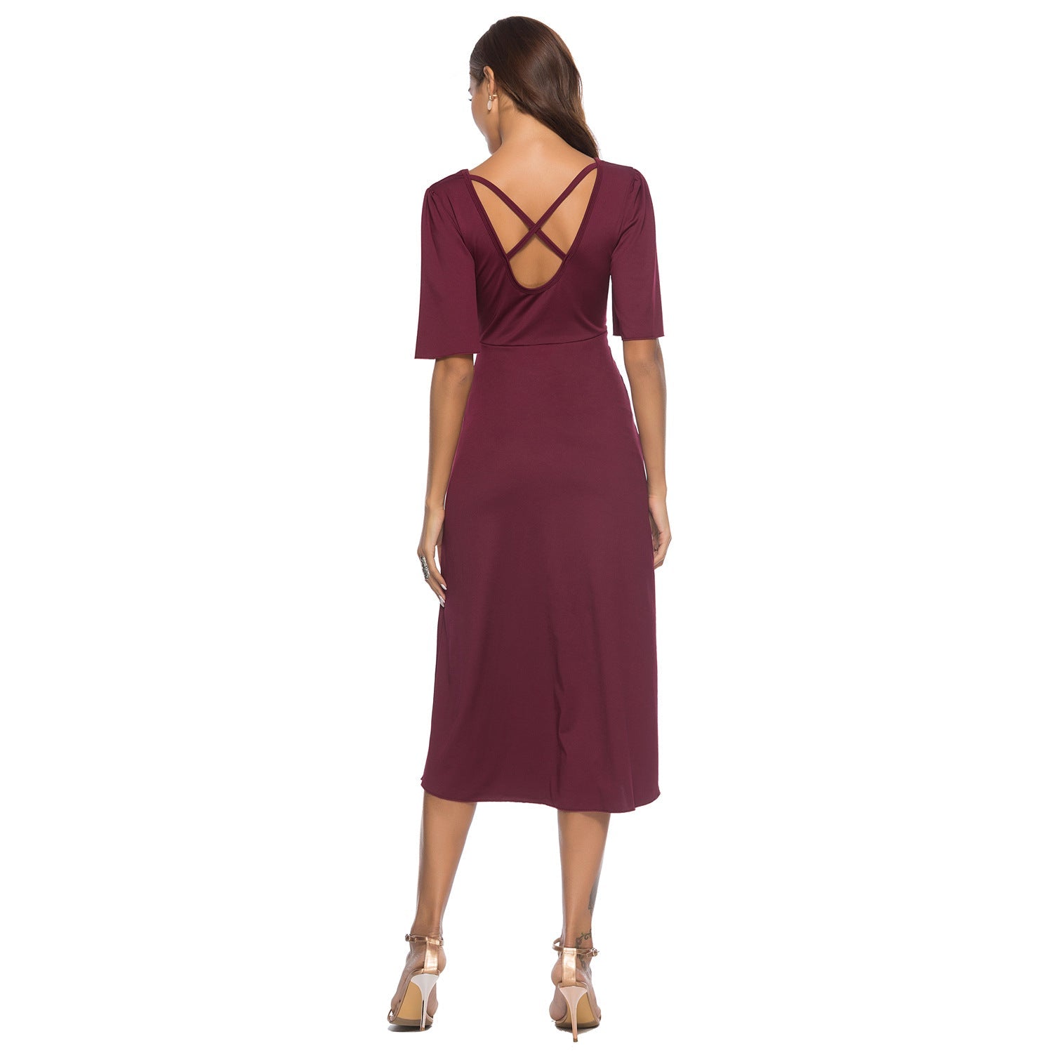 Crisscross Back V-Neck A-Line Dress Sai Feel